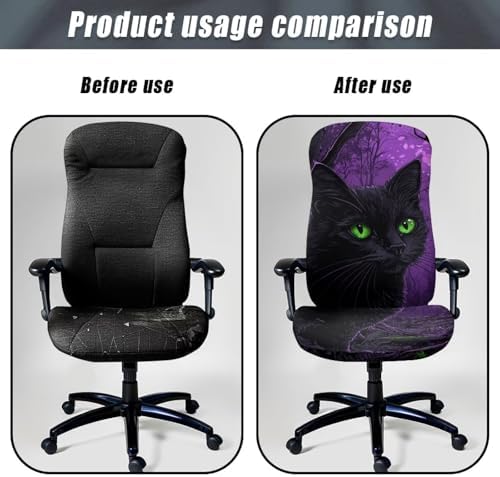 Black Cat Stretch Office Chair Cover with Elastic Bottom and Velcro