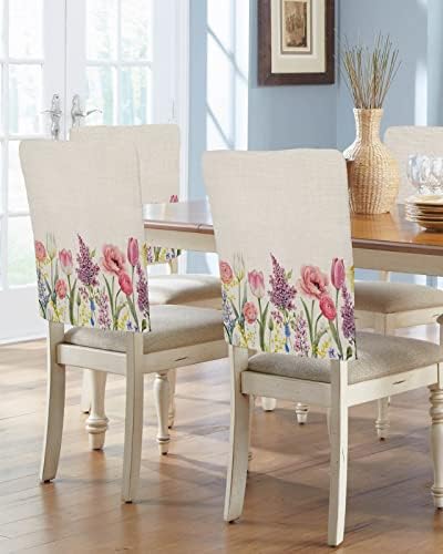 Spring Floral Chair Covers - 4 Pcs Dining Room Chair Back Covers
