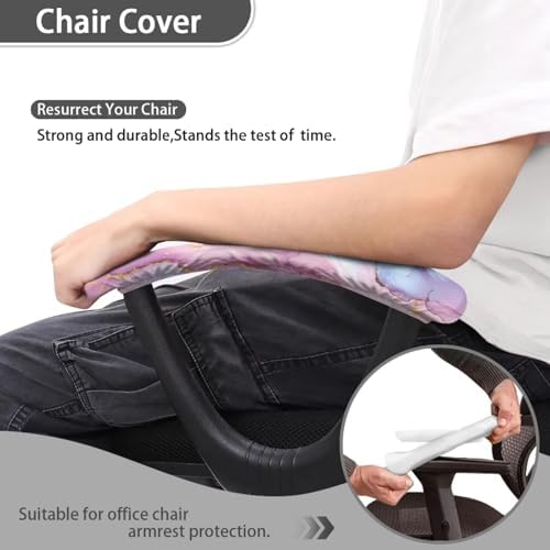 Marble Print Armrest Slipcovers for Office Chairs 2 Pcs Removable