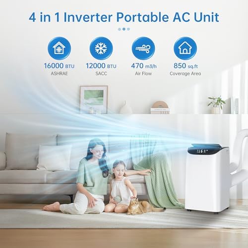 16000 BTU Inverter Portable AC Unit 3 in 1 with Dual Hose