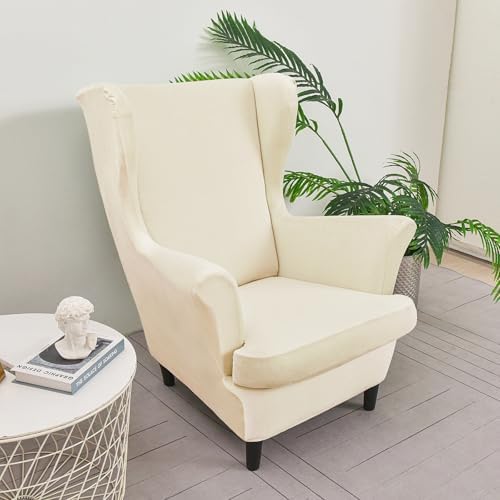 PENDEJATO Wing Chair Slipcovers 2 Piece Velvet Light Beige