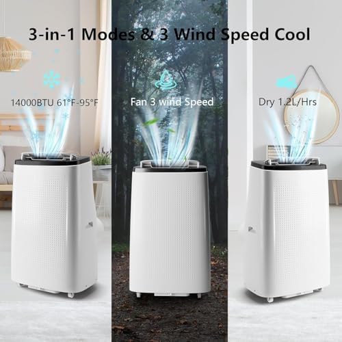 14000 BTUs Portable AC 3-in-1 with Fan and Dehumidifier