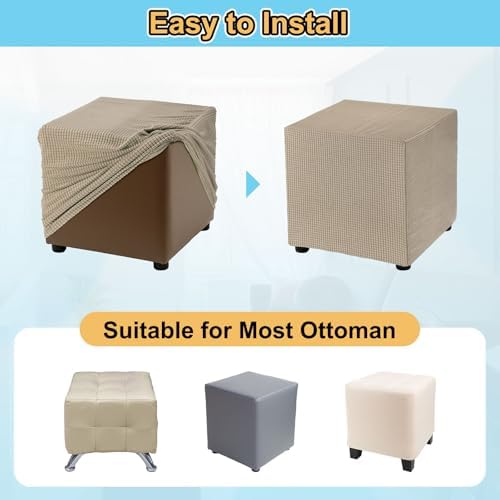 Uxcell Square Ottoman Cover 18x18x18 Inch Stretch Polyester Washable Slipcover