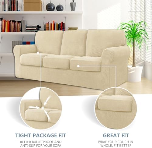 LINGERIN 7 Piece Stretch Sofa Covers Ivory