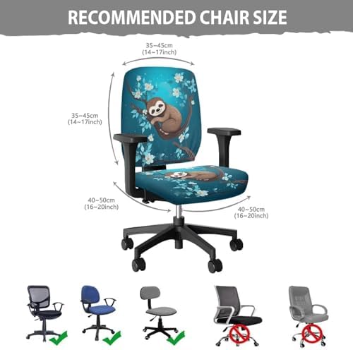Cute Sloth Office Chair Covers Stretchable Seat Cover for Swivel Chairs