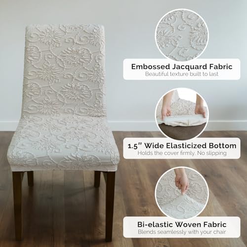 Stretch Dining Chair Covers Set of 2 Embossed Floral Pattern