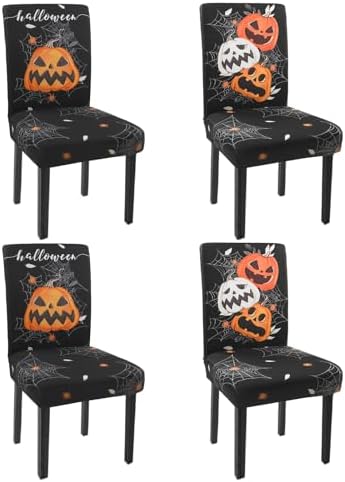 Halloween Chair Covers Set of 4 Pumpkin Ghost Spider Stretch Dining Chair Slipcovers