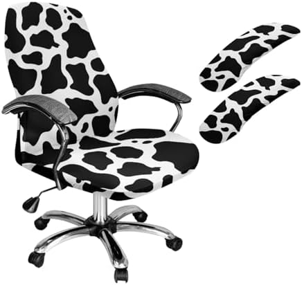Milk Cow Print Office Chair Cover 3PCS Washable Chair Slipcovers with Armrest Covers