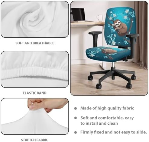 Cute Sloth Office Chair Covers Stretchable Seat Cover for Swivel Chairs
