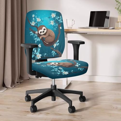 Cute Sloth Office Chair Covers Stretchable Seat Cover for Swivel Chairs