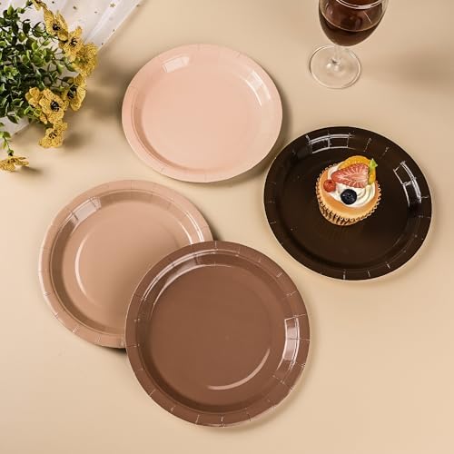24Pcs Gradient Brown Party Plates 7 Inch for Holidays