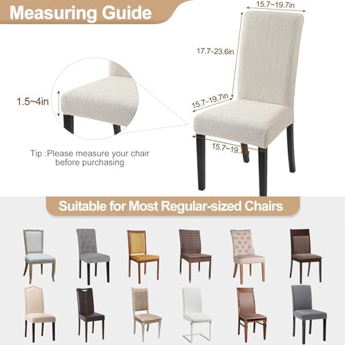 SearchI Jacquard Dining Chair Covers Set of 6 Beige Floral