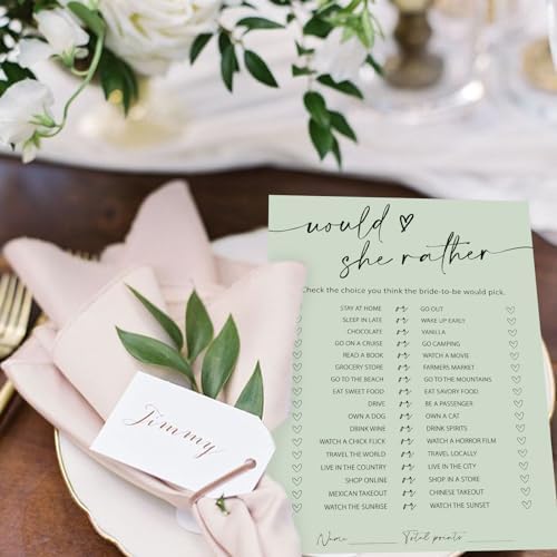 Whaline 50 Sheets Sage Green Bridal Shower Game Cards
