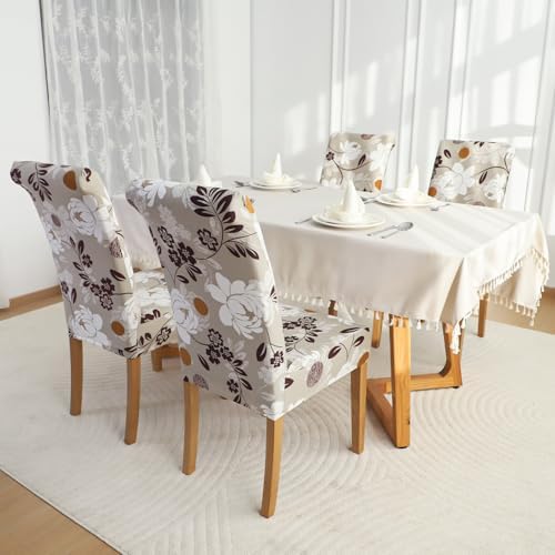 FORCHEER Chair Covers Set of 4 Beige Floral Stretch