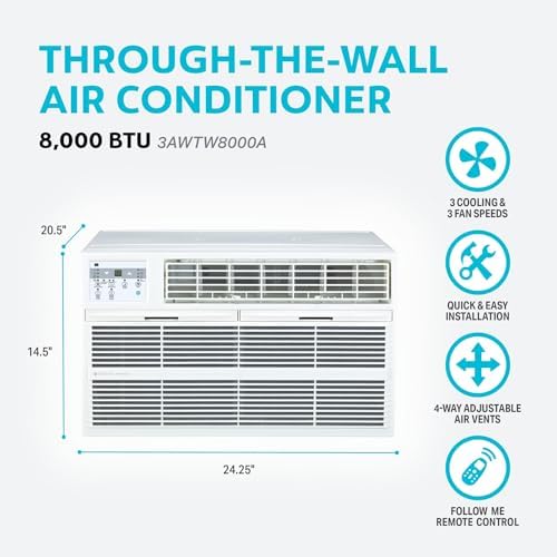 Arctic Wind 3AWTW8000A 8300 BTU Wall Air Conditioner with Dehumidifier and Remote Control