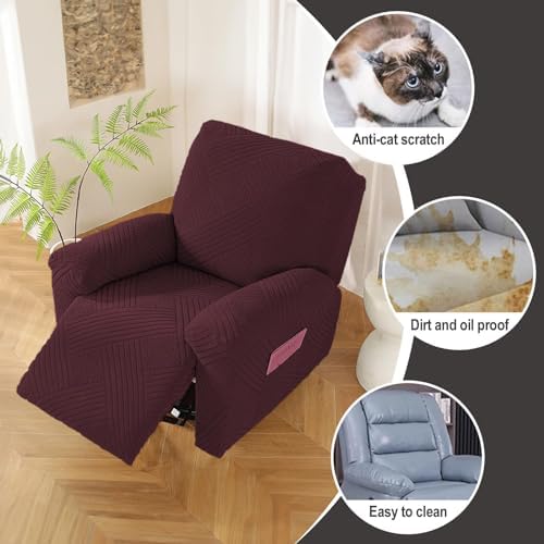 Northern Brothers Recliner Cover Stretchy Washable Dog and Kid Friendly Wine Red