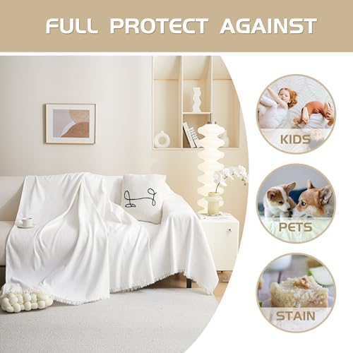 MEETSKY 3 Cushion Sofa Covers 91x134 White Chenille Blend