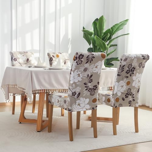 FORCHEER Chair Covers Set of 4 Beige Floral Stretch