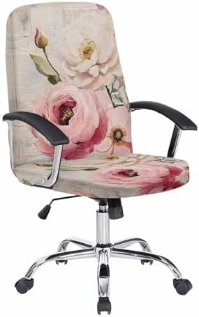 DecorLovee Pink White Floral Office Chair Cover