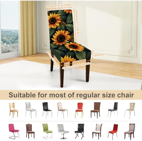 Sunflower Chair Covers for Dining Room - Set of 6