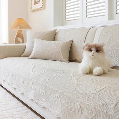 Leaf Floral Cotton Quilted Dog Couch Cover for Farmhouse Sofa