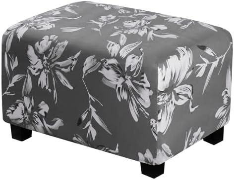 Rectangle Ottoman Cover with Lily Print Non-Slip and Stretchable