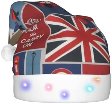 England Symbols Print Christmas Hat with LED Lights