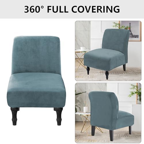 Velvet Armless Chair Covers Stone Blue