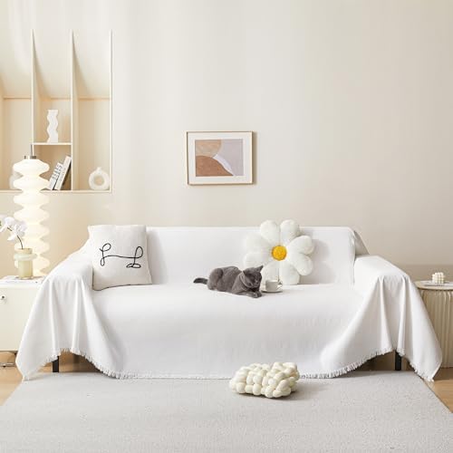 MEETSKY 3 Cushion Sofa Covers 91x134 White Chenille Blend
