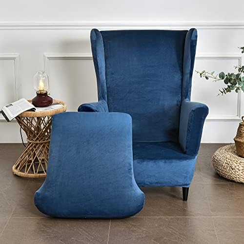 GULI Wingback Chair Cover 2-Piece Velvet Navy Blue