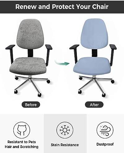 YOKOU Office Chair Covers Stretchable Light Blue Elastic Removable Rotating Desk Chair Slipcovers