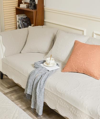 Leaf Floral Cotton Quilted Dog Couch Cover for Farmhouse Sofa