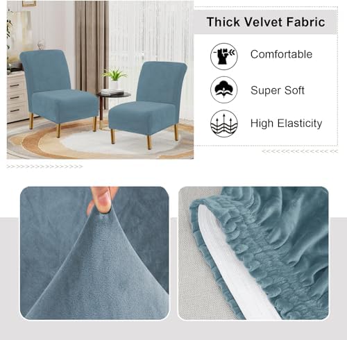 Velvet Armless Chair Covers Stone Blue