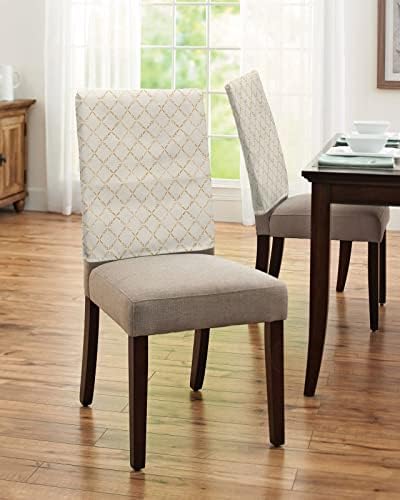Beige Rhombus Plaid Chair Covers 4 Pack for Dining Chairs