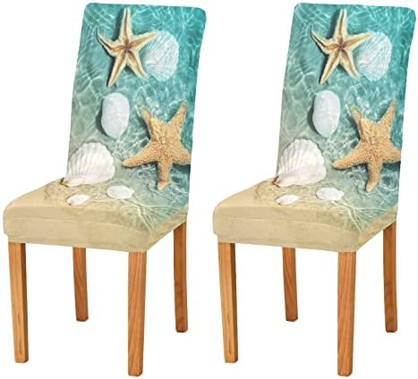 ALAZA Dining Chair Covers with Starfish and Seashell Design