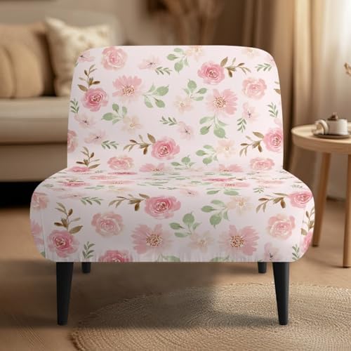 Hechitok Pink Flower Armless Chair Cover Slipcover