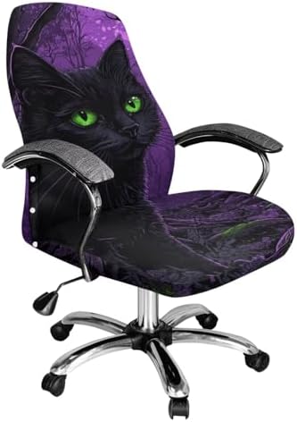 Black Cat Stretch Office Chair Cover with Elastic Bottom and Velcro