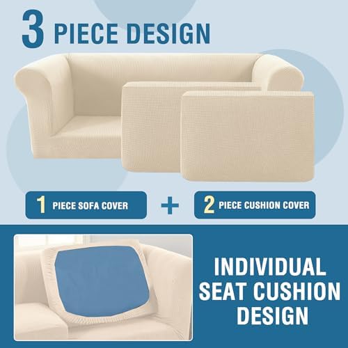 HVERSAILTEX 3 Piece Stretch Sofa Covers for 2 Cushion Couch