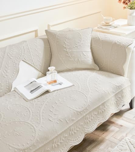 Leaf Floral Cotton Quilted Dog Couch Cover for Farmhouse Sofa