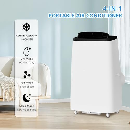 14000 BTU Portable AC Unit 3-in-1 with Cooling Dehumidifier Fan