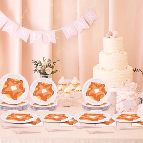 96Pcs Fluffy Pancake Party Plates Napkins Set for 24 Guests