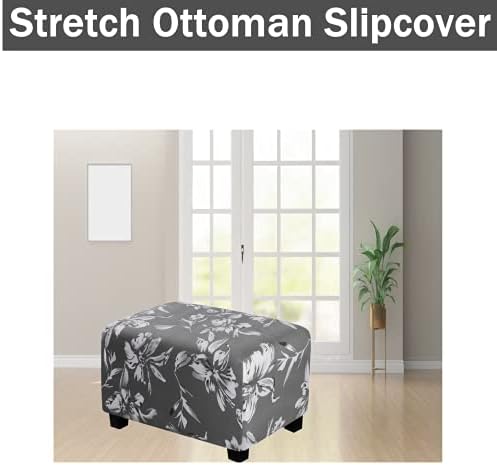 Rectangle Ottoman Cover with Lily Print Non-Slip and Stretchable