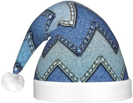 Gradient Blue Denim Print Christmas Hat with LED Lights