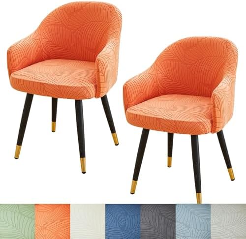 Curved Back Dining Chair Covers with Armrests 2PCS Orange