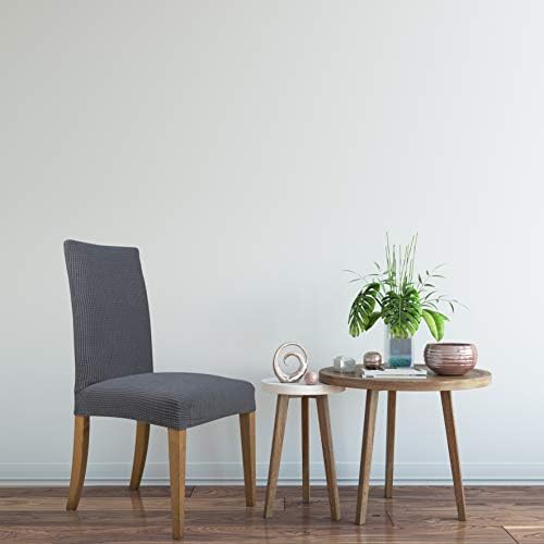 Pack of 4 Dinning Room Chair Slipcovers Stretchable Jacquard Fabric Light Gray