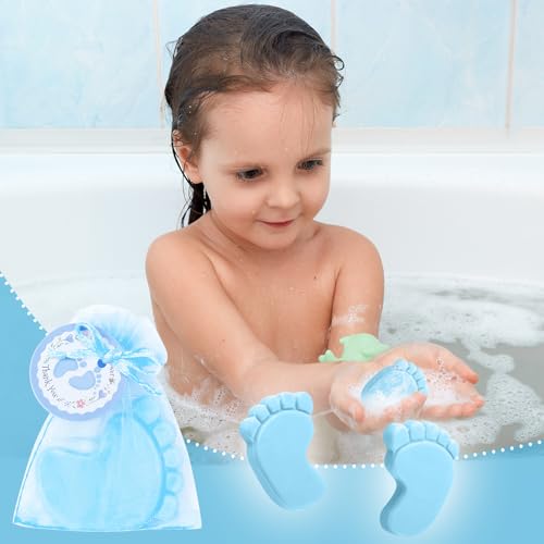 30 Sets Baby Shower Favors Refreshing Feet Soap with Blue Packaging
