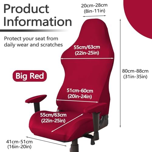 Red Polyester Gaming Chair Cover Set with 2 Armrest Covers
