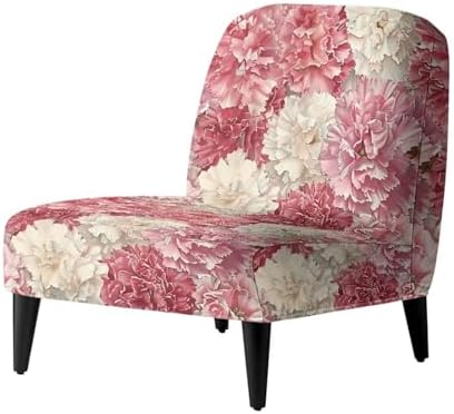 Pink White Flower Armless Chair Cover with Elastic Bottom