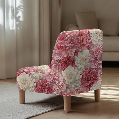 Pink White Flower Armless Chair Cover with Elastic Bottom