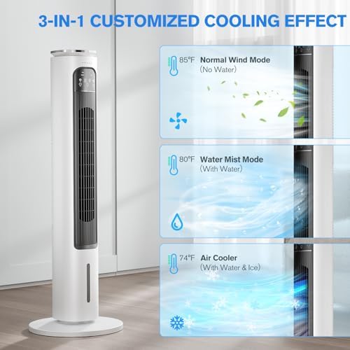 3-in-1 Portable Air Cooler Tower Fan with Remote Control
